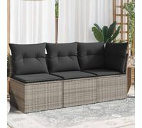 vidaXL Divano da Giardino con Cuscini 3 Posti Grigio in Polyrattan