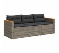 vidaXL Divano da giardino 3 posti in polyrattan grigio con cuscini
