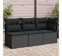 vidaXL Divano da giardino con cuscini 3 posti nero in polyrattan