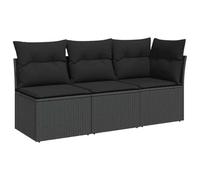vidaXL Divano da Giardino a 3 Posti con Cuscini Nero in Polyrattan