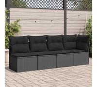 Divano da giardino con cuscini 4 posti nero in polyrattan