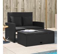 vidaXL Divano da Giardino con Cuscini a 2 Posti Nero in Polyrattan