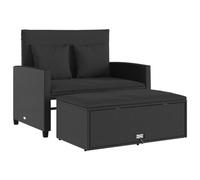 vidaXL Divano da Giardino con Cuscini a 2 Posti Nero in Polyrattan
