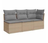 vidaXL Divano da Giardino con Cuscini a 3 Posti Beige in Polyrattan