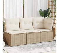 vidaXL Divano da giardino a 3 posti in polyrattan con cuscini Beige