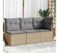 vidaXL Divano da Giardino con Cuscini a 3 Posti Beige in Polyrattan