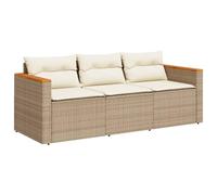 vidaXL Divano da Giardino con Cuscini a 3 Posti Beige in Polyrattan