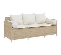 vidaXL Divano da Giardino con Cuscini a 3 Posti Beige in Polyrattan, Divano da Esterno, mobili da Giardino, mobili da Giardino