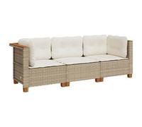 vidaXL Divano da Giardino con Cuscini a 3 Posti Beige in Polyrattan, Divano da Giardino con Cuscini, Seduta da Giardino, Divano da Giardino 3 posti