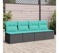 Divano da Giardino con Cuscini a 4 Posti Nero in Polyrattan