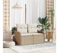 vidaXL Divano da esterno Beige e Panna con spazio di archiviazione per 2 persone Divano in rattan moderno Balcone Patio Resistente alle intemperie Cuscini comodi Inclusi Mobili da lounge Seduta Contem