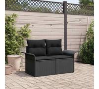 vidaXL Divano da giardino con cuscino Nero 141 x 62 x 69cm polyrattan