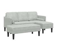 vidaXL Panca da giardino con divano e cuscino, velluto grigio chiaro a forma di L, divano a 3 posti con chaise longue, velluto grigio chiaro a L 160 cm, divano grigio chiaro 113 cm velluto