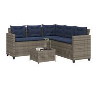 vidaXL Divano da giardino con Tavolino e cuscini a forma di L in Polyrattan Grigio