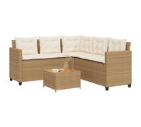 vidaXL Divano da Giardino con Tavolo e Cuscini a L Beige in Polyrattan