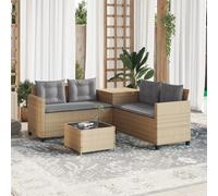 vidaXL Divano da Giardino con Tavolo e Cuscini a L Beige in Polyrattan