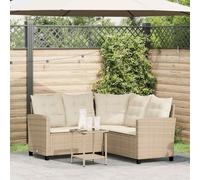 vidaXL Divano da Giardino con Tavolo e Cuscini a L Beige in Polyrattan