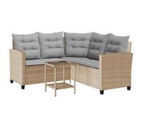 vidaXL - Divano da Giardino con Tavolo e Cuscini a L Beige in Polyrattan