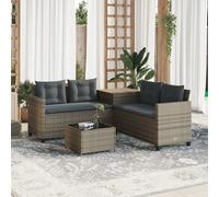 vidaXL Divano da Giardino con Tavolo e Cuscini a L Grigio Polyrattan