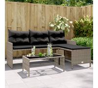 vidaXL Divano da Giardino con Tavolo e Cuscini a L Grigio Polyrattan