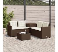 vidaXL Divano da Giardino con Tavolo e Cuscini a L Marrone Polyrattan