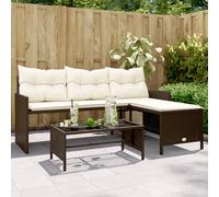 vidaXL Divano da Giardino con Tavolo e Cuscini a L Marrone Polyrattan