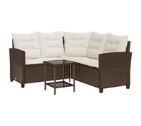 vidaXL Divano da Giardino con Tavolo e Cuscini a L Marrone Polyrattan, Divano da Esterno, Divano da Esterno a L, Divano angolare da Giardino