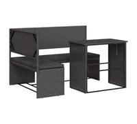 vidaXL Divano da Giardino con Tavolo e Cuscini a L Nero in Polyrattan
