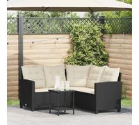 vidaXL Divano da Giardino con Tavolo e Cuscini a L Nero in Polyrattan, Divano da Esterno, Divano da Esterno a L, Divano angolare da Giardino