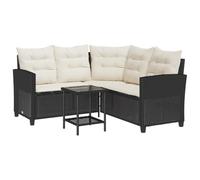 vidaXL Divano da Giardino con Tavolo e Cuscini a L Nero in Polyrattan, Divano da Esterno, Divano da Esterno a L, Divano angolare da Giardino