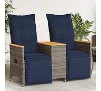 Divano da giardino reclinabile a 2 posti con tavolo grigio in polyrattan
