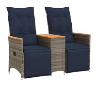 vidaXL Divano da giardino regolabile a 2 posti con tavolo grigio polyrattan