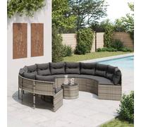 vidaXL Divano da Giardino Tavolo e Cuscini Circolare Grigio Polyrattan