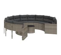 vidaXL Divano da Giardino Tavolo e Cuscini Circolare Grigio Polyrattan, Divano da Giardino con Cuscini, Divano da Patio, Divano da Giardino in polyrattan