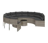 vidaXL Divano da Giardino Tavolo e Cuscini Circolare Grigio Polyrattan, Divano da Giardino con Cuscini, Divano da Patio, Divano da Giardino in polyrattan