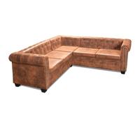 vidaXL Divano angolare Chesterfield 5 posti in Pelle finta marrone