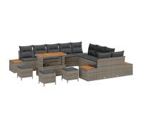 vidaXL Set di Divani da Giardino 14 Pezzi con Cuscini Grigio Polyrattan Acacia, Set di Mobili da Giardino 4 Pezzi con Cuscini Grigio Polyrattan Acacia