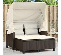 vidaXL Divano Giardino 2 Posti Baldacchino Sgabelli Marrone Polyrattan