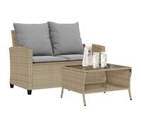 vidaXL Divano Giardino 2 Posti con Cuscini e Tavolo Beige Polyrattan, Divano da Esterno, divanetto da Giardino, Divano da Giardino a Due posti