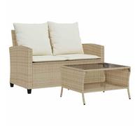 vidaXL Divano Giardino 2 Posti con Cuscini e Tavolo Beige Polyrattan, Divano da Esterno, divanetto da Giardino, Divano da Giardino a Due posti