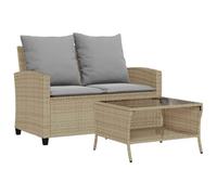vidaXL Divano Giardino 2 Posti con Cuscini e Tavolo Beige Polyrattan, Divano da Esterno, divanetto da Giardino, Divano da Giardino a Due posti