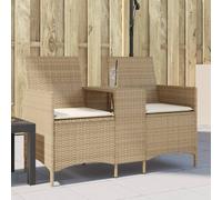 vidaXL Divano Giardino 2 Posti con Tavolo e Cuscini Beige Polyrattan