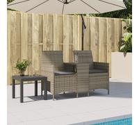 vidaXL Divano Giardino 2 Posti con Tavolo e Cuscini Grigio Polyrattan