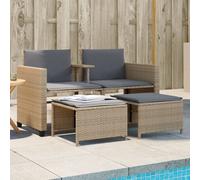vidaXL Divano Giardino 2 Posti con Tavolo e Sgabelli Beige Polyrattan