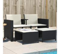 vidaXL Divano Giardino 2 Posti con Tavolo e Sgabelli Nero Polyrattan