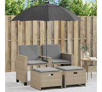 vidaXL Divano Giardino 2Posti Ombrellone e Sgabelli Beige Polyrattan