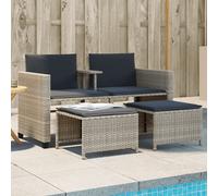 vidaXL Divano Giardino 2Posti Tavolo Sgabelli Grigio Chiaro Polyrattan