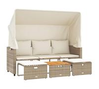 vidaXL Divano Giardino 3 Posti Baldacchino e Sgabelli Beige Polyrattan, divano da esterno, divano da giardino con sgabelli, seduta da giardino
