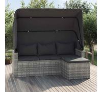 vidaXL Divano Giardino 3 Posti Tetto e Poggiapiedi Grigio Polyrattan