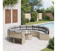 vidaXL Divano Giardino con Tavolo e Cuscini Circolare Beige Polyrattan